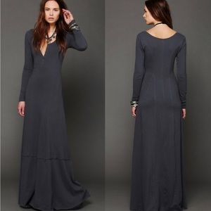 Free People Miles of Henley Dress M maxi godet jersey button down black